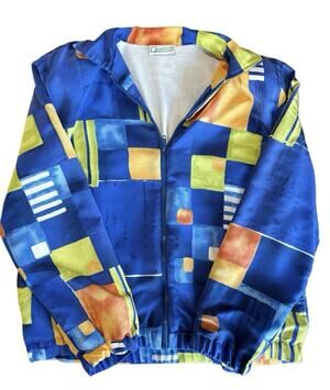 Quantum Sports Men's M Full Zip Windbreaker Jacket Lightweight Lined Geometric